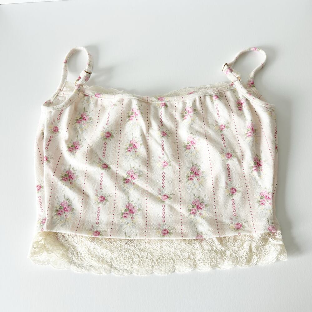 Lacemade Collection Floral Lace Hem Cropped Tank Extra Small